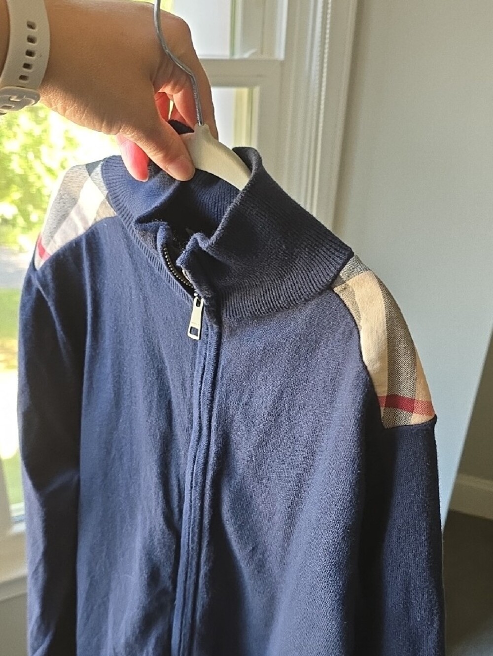 Burberry Navy Zip-Up Jacket with Signature Shoulder Check - Picture 2 of 6